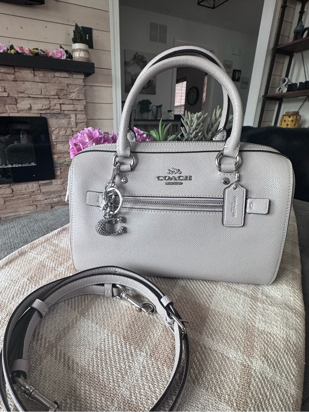 Coach Pebbled Leather Satchel Bag in Light Gray/Ash